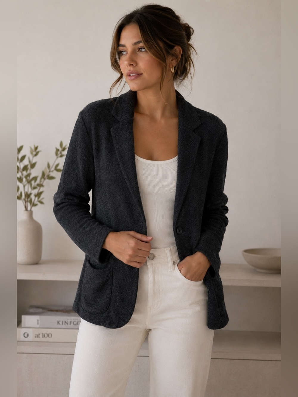 RW&CO. Charcoal Black Knit Blazer Cardigan Size XS Cozy Neutral Minimalist